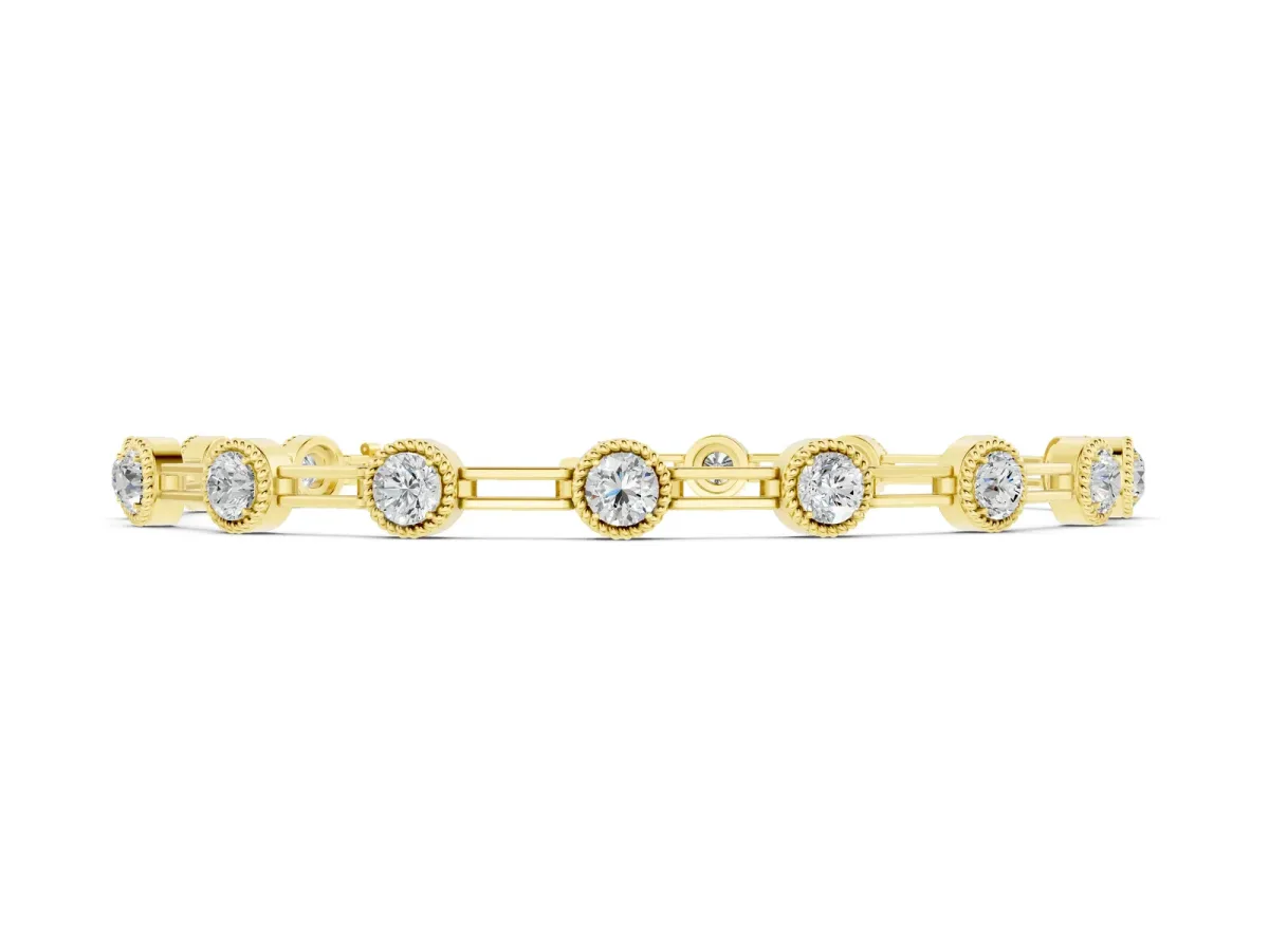 Round Bezel-Set Diamond Tennis Bracelet with Open Link Band Yellow gold