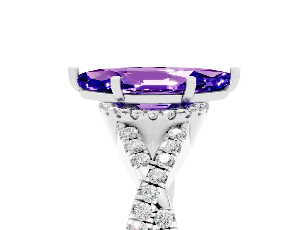 Marquise Cut Tanzanite Halo Twist Band Solitaire Prong Setting Ring White gold