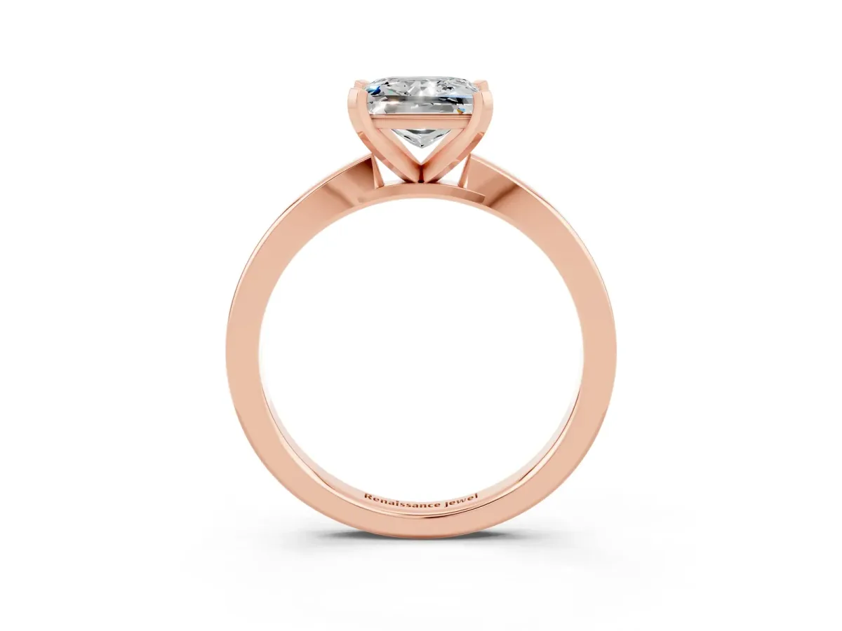 Princess Cut Moissanite Solitaire Engagement Ring with Classic Band and Four-Prong Setting Rose gold