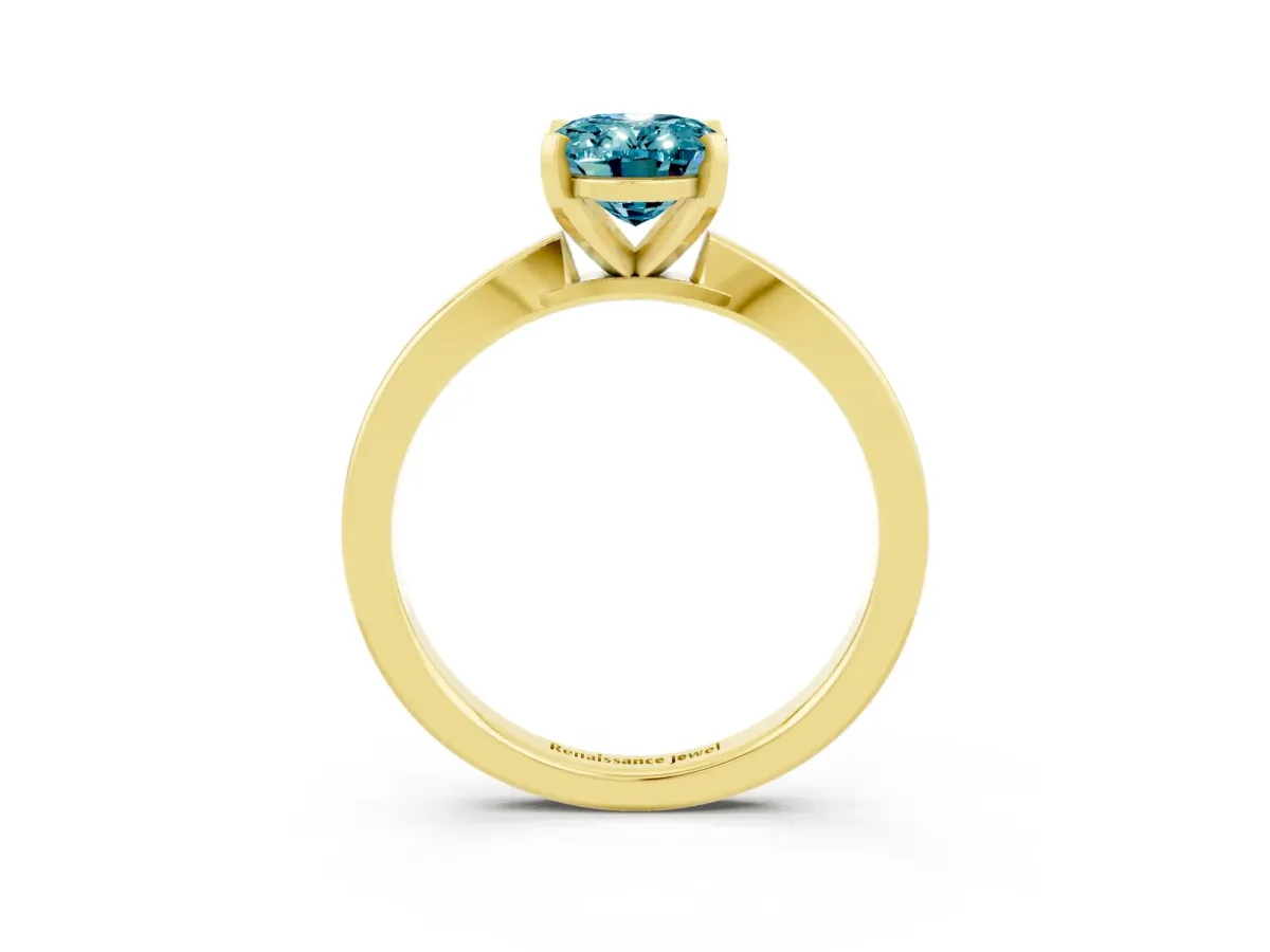 Oval Cut Blue Topaz Solitaire Engagement Ring with Classic Band and Four-Prong Setting Yellow gold