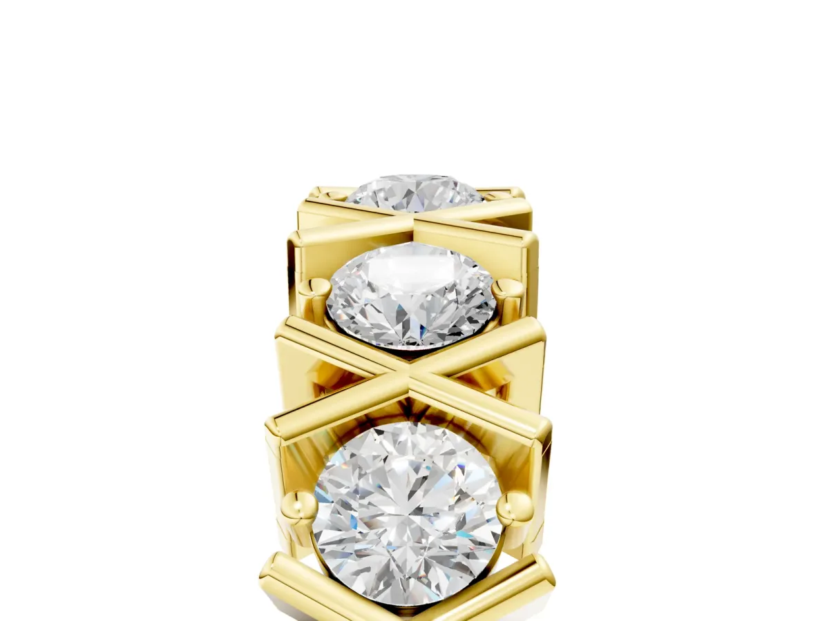 Round Diamond Channel Set Band with X-Prong Detail Yellow gold