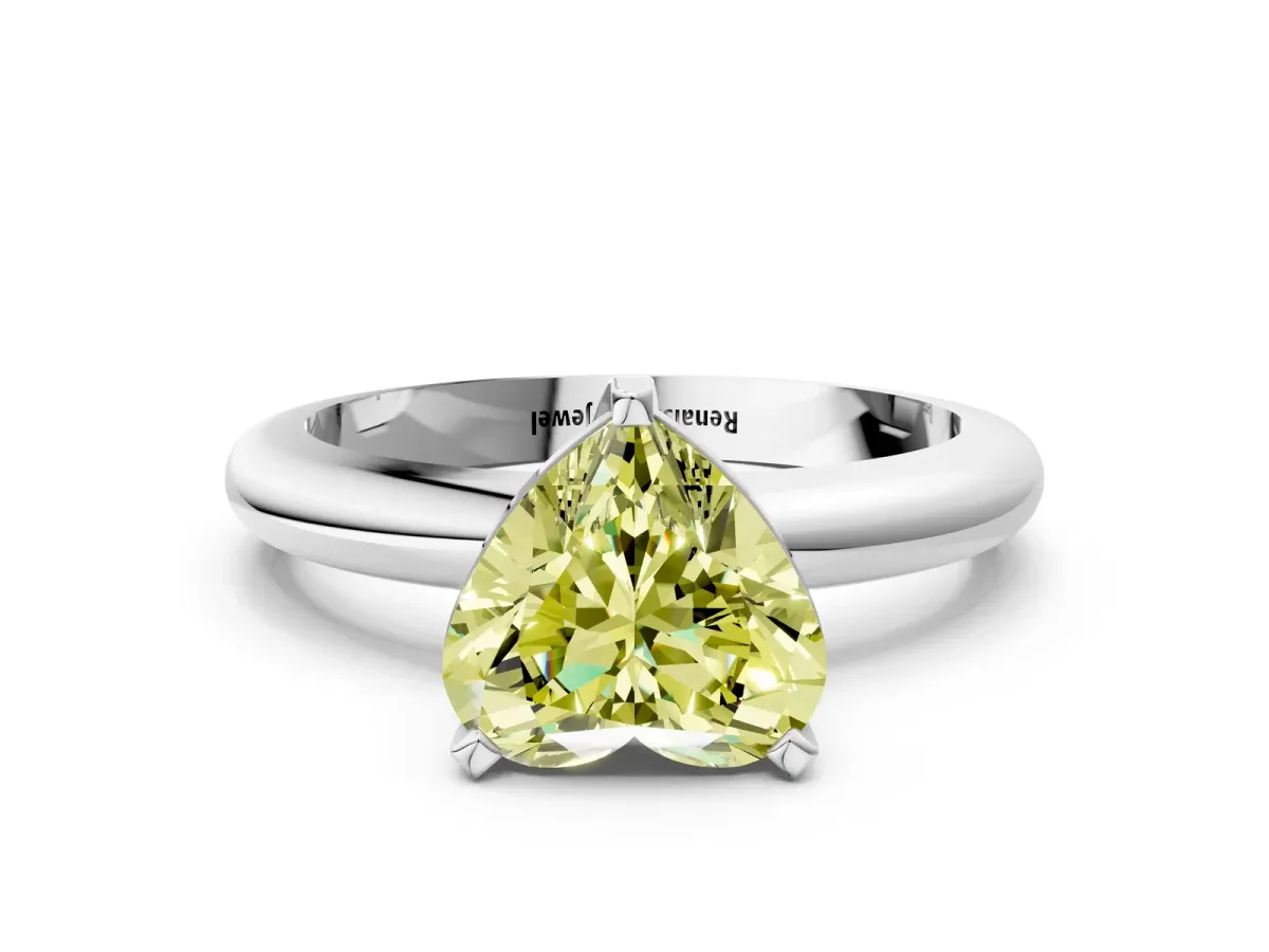 Fancy Yellow Heart Cut Diamond Solitaire Engagement Ring with Round Band and Four-Prong Setting White gold