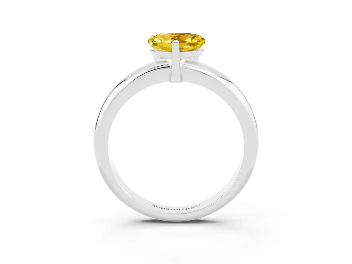 Heart Cut Yellow Sapphire Solitaire Engagement Ring with Round Band and Four-Prong Setting White gold