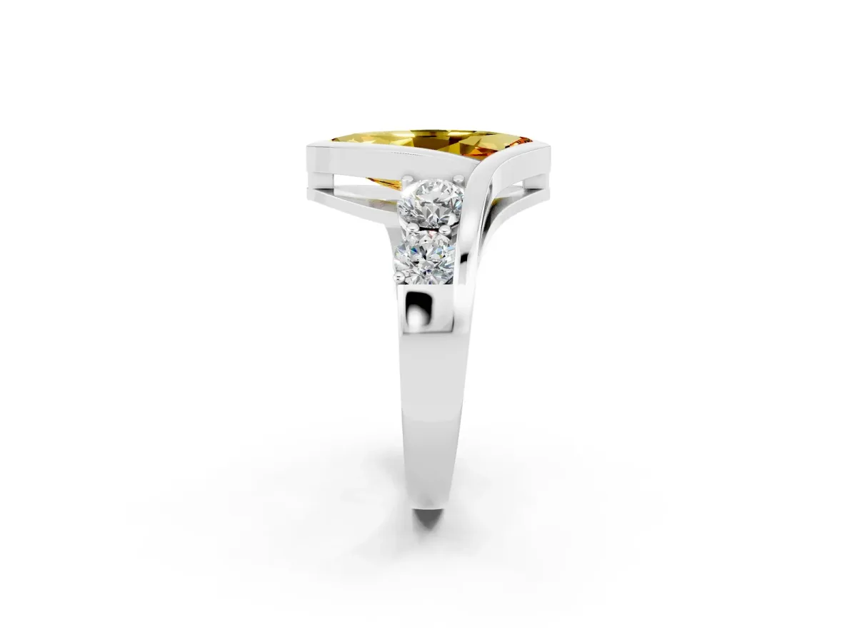 Bezel Set Marquise Cut Citrine Bypass Ring with Round Accents Silver
