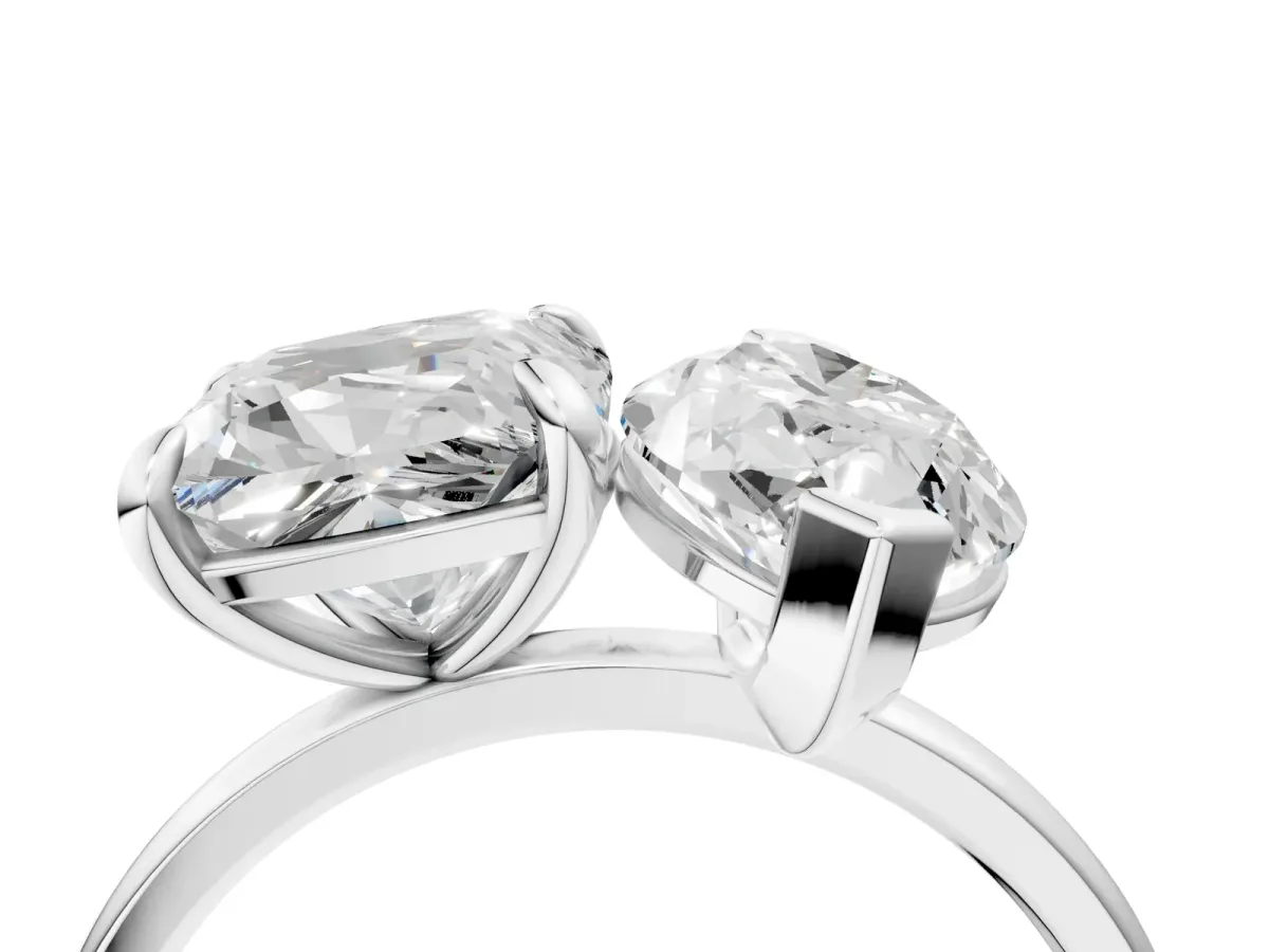 Cushion and Marquise Toi Moi Ring with Prong Setting and Plain Band Platinum
