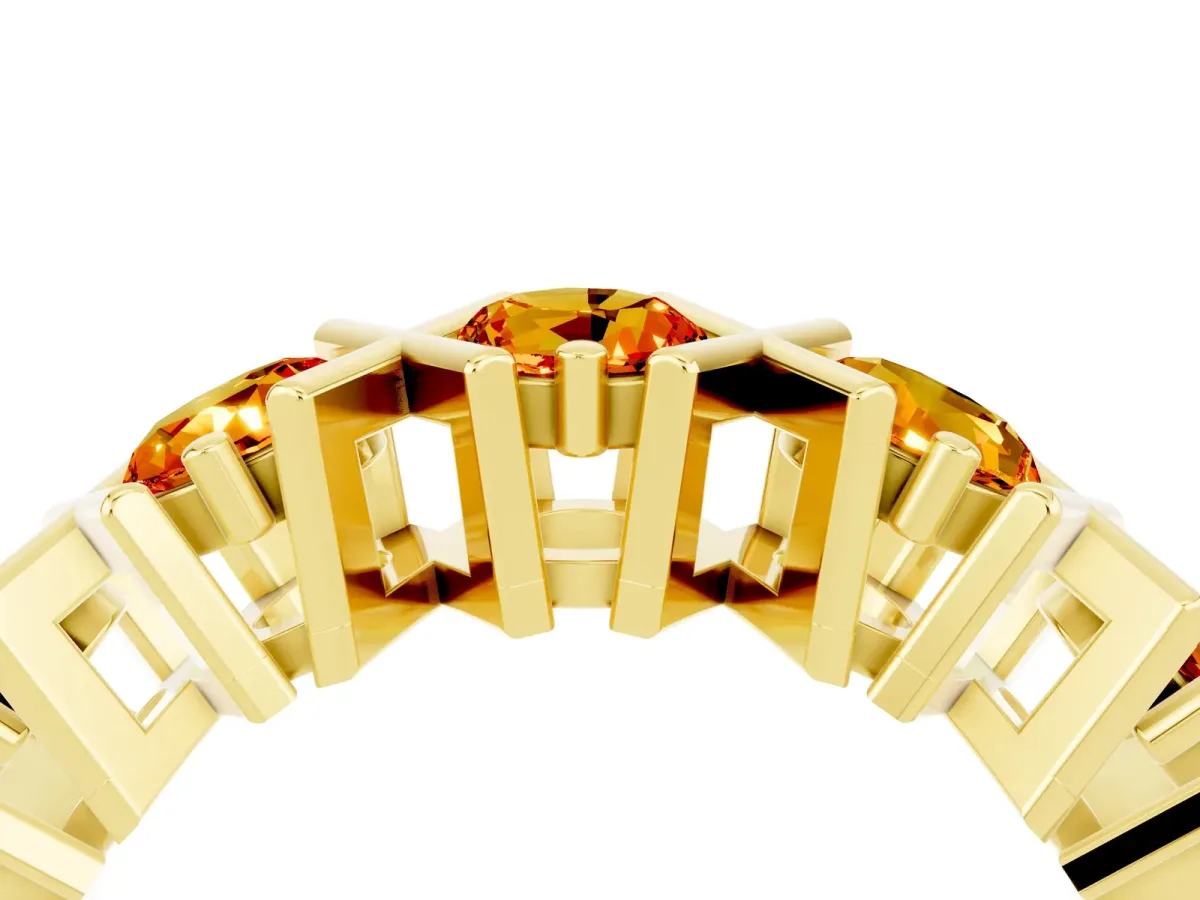Round Citrine Channel Set Band with X-Prong Detail Yellow gold