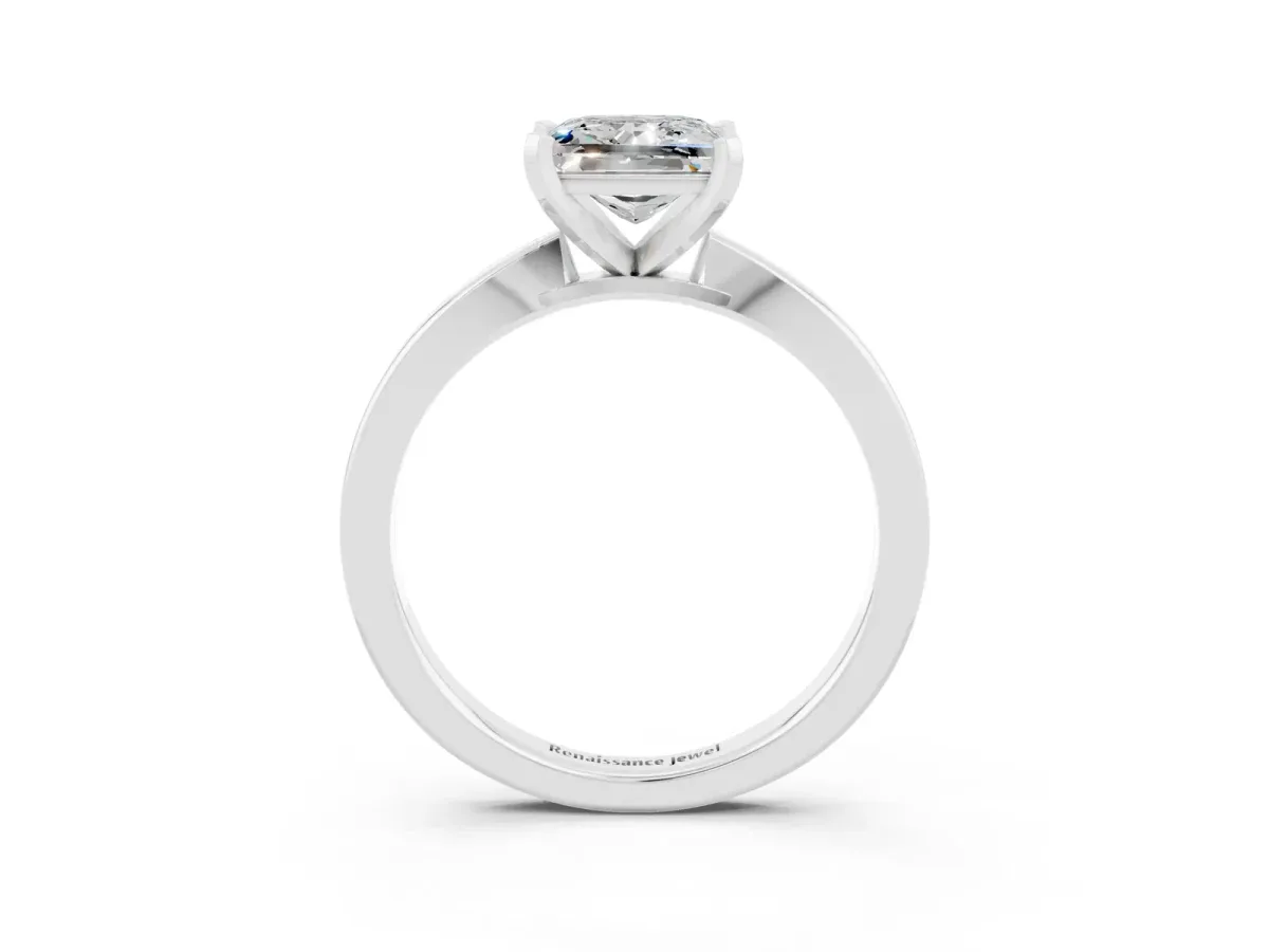 Princess Cut Moissanite Solitaire Engagement Ring with Classic Band and Four-Prong Setting White gold