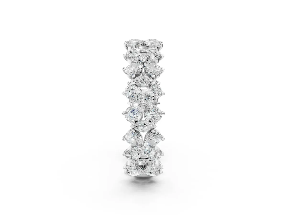 Pear and Marquise Diamond Floral Promise Ring Silver