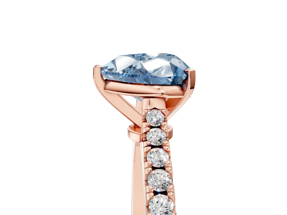 Fancy Blue Heart Cut Cut Solitaire Diamond Engagement Ring with Pave Band and Four-Prong Setting Rose gold