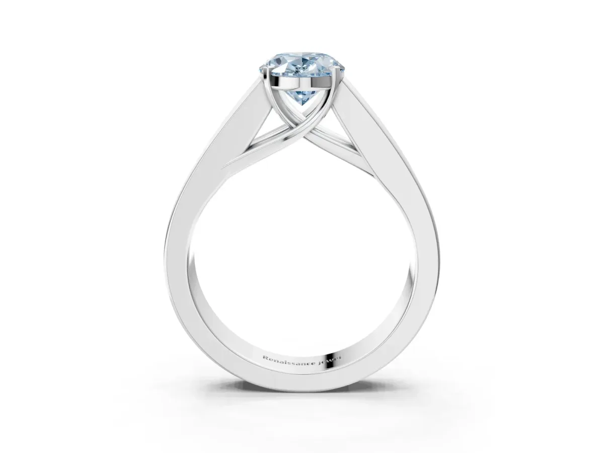 Fancy Blue Oval Cut Cut Channel Set Solitaire Ring with Four-Prong Setting Platinum