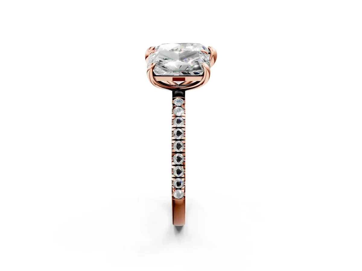 Radiant and Heart Toi Moi Ring with Prong Setting and Pave Band Rose gold