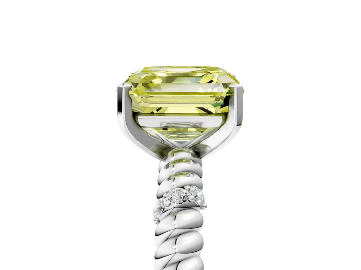 Fancy Yellow Asscher Cut Solitaire Twisted Band Prong Set Engagement Ring Silver