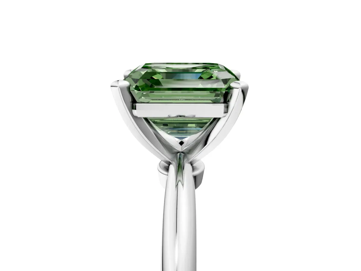 Fancy Green Asscher Cut Diamond Solitaire Ring with Six-Prong Setting and Classic Band Silver