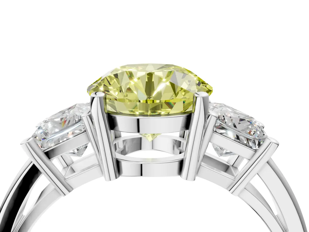 Fancy Yellow Three-Stone Round Cut Cut Solitaire Ring with Prong Setting White gold