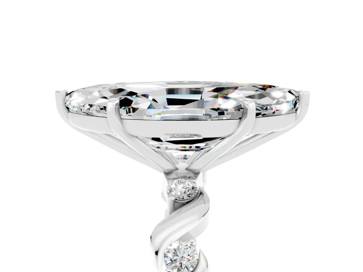 Marquise Cut Moissanite Solitaire Twisted Band with Round Accents and Prong Setting White gold