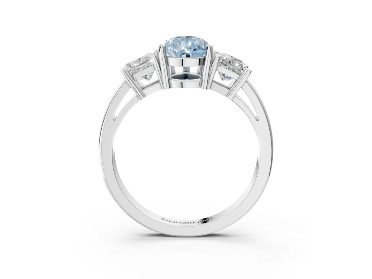 Fancy Blue Three-Stone Pear Cut Cut Solitaire Ring with Prong Setting White gold