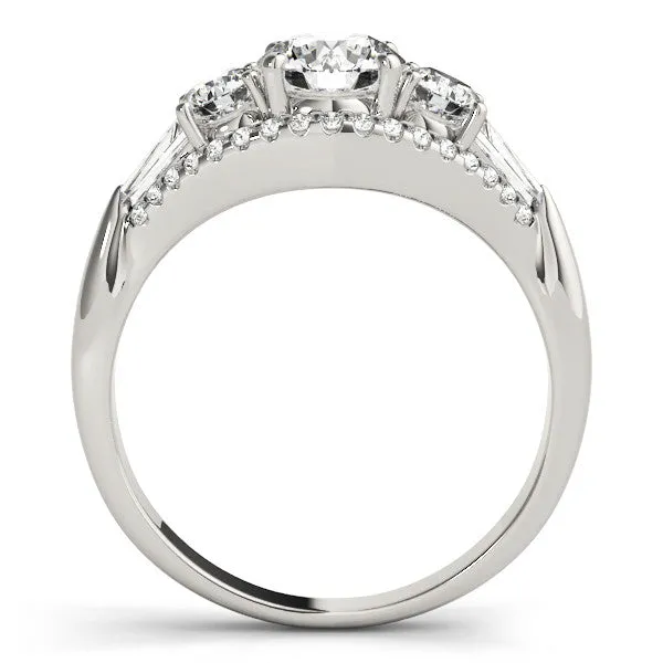 Three-Stone Radiant Cut Diamond Engagement Ring with Pave Band and Prong Setting Platinum