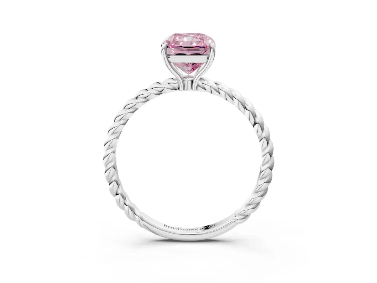 Fancy Pink Radiant Cut Solitaire Twisted Band 4-Prong Ring Platinum
