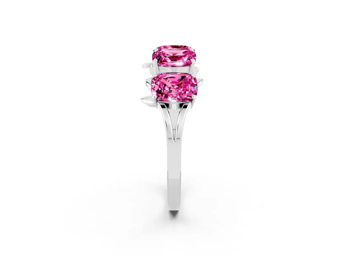Four-Stone Elongated Cushion Pink Sapphire Band with Nature-Inspired Prong Setting White gold
