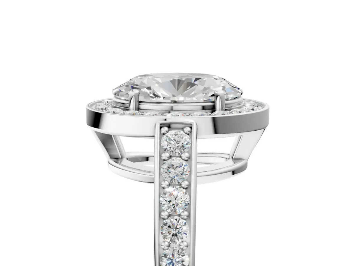 Oval Cut Halo Pavé Diamond Engagement Ring with Bezel Setting Silver