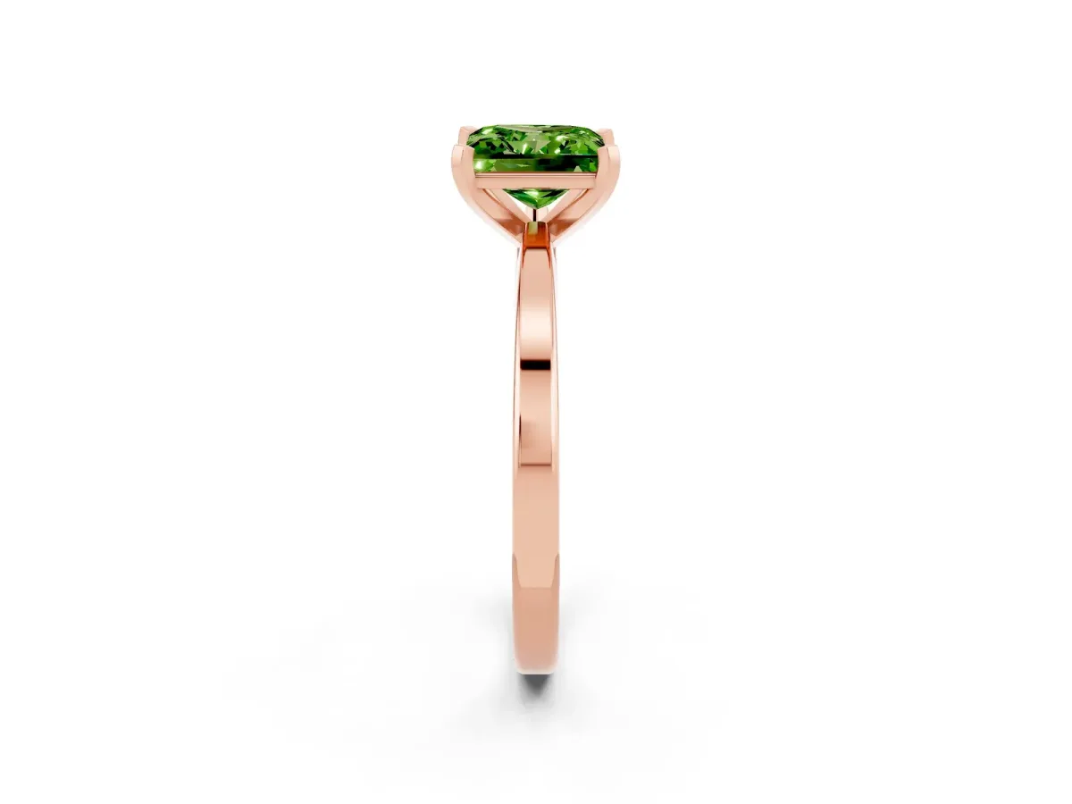 Princess Cut Peridot Solitaire Engagement Ring with Classic Band and Four-Prong Setting Rose gold