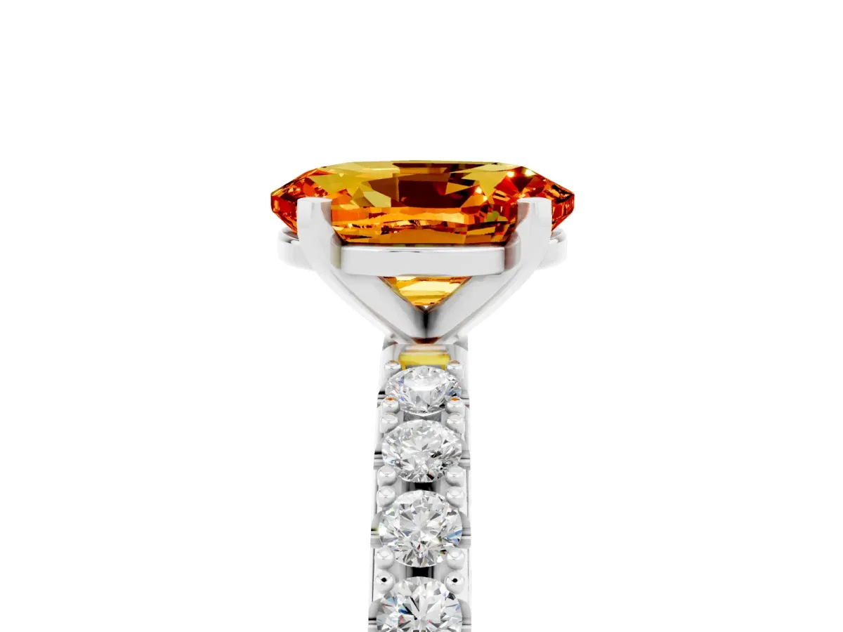 Oval Cut Citrine Solitaire Pavé Band with Four-Prong Setting Silver