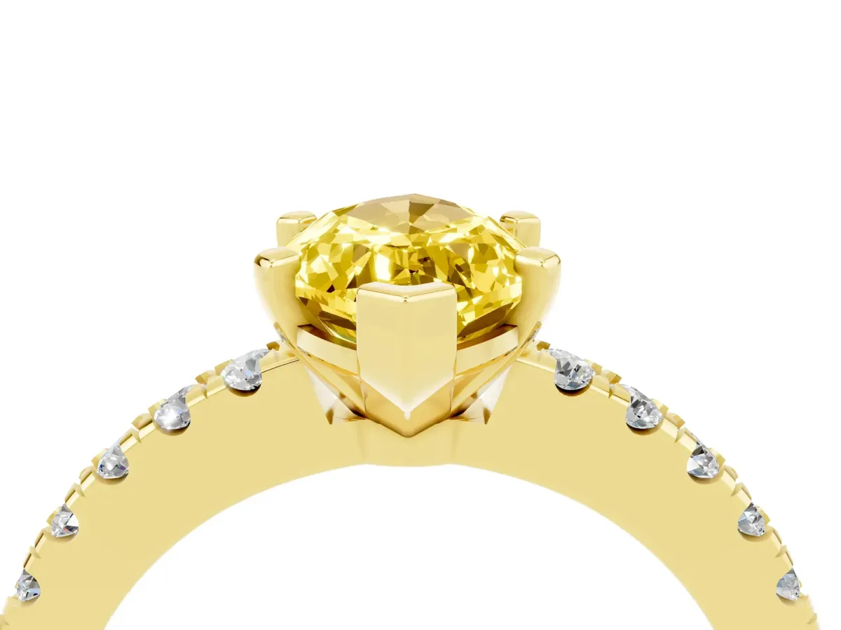 Marquise Cut Solitaire Yellow Sapphire with Pavé Band and Four-Prong Setting Yellow gold