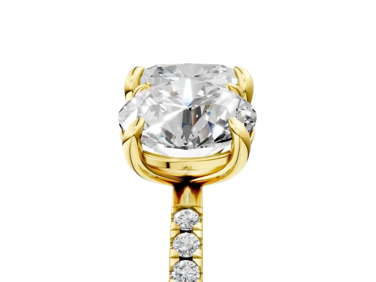 Round and Cushion Toi Moi Ring with Prong Setting and Pave Band Yellow gold