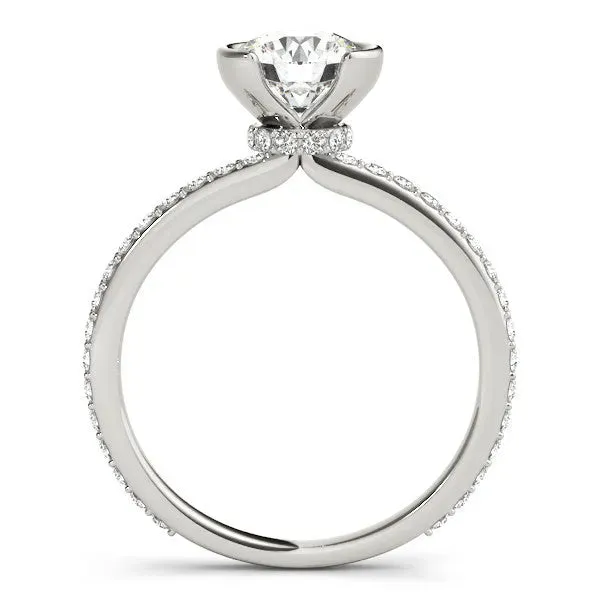 Round Cut Cut Diamond Pave Band Tension Setting Engagement Ring White gold