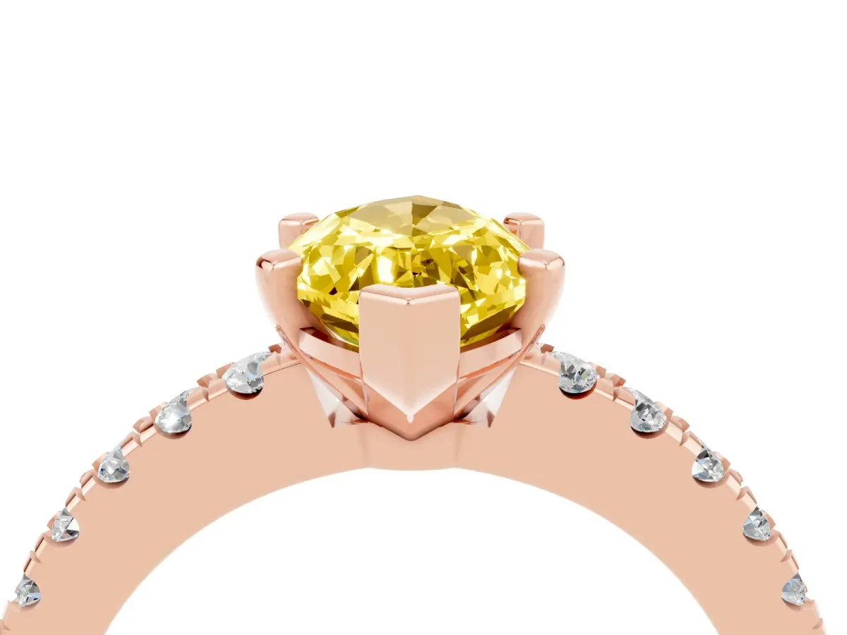 Marquise Cut Solitaire Yellow Sapphire with Pavé Band and Four-Prong Setting Rose gold