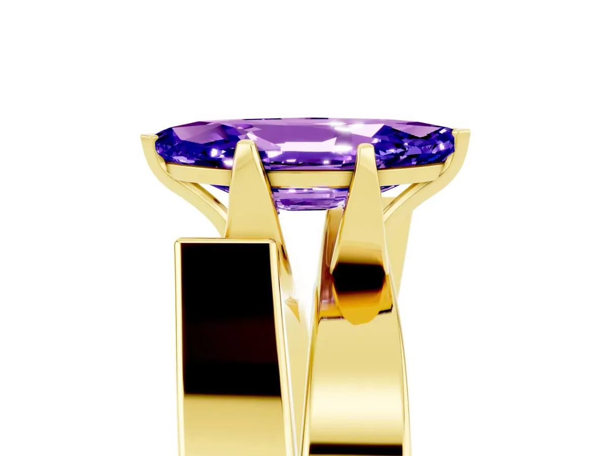 Modern Tension Set Marquise Cut Tanzanite Solitaire Wide Band Ring Yellow gold
