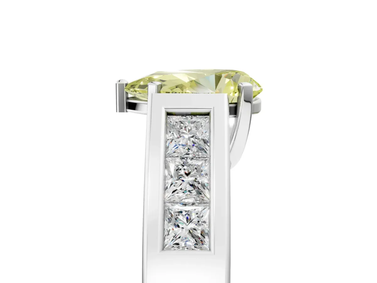 Fancy Yellow Pear Cut Cut Channel Set Solitaire Ring with Four-Prong Setting Platinum