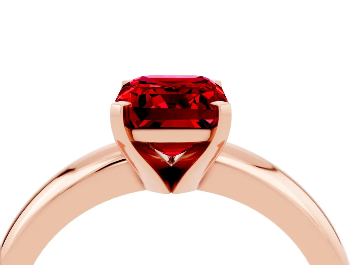 Emerald Cut Ruby Solitaire Engagement Ring with Round Band and Four-Prong Setting Rose gold