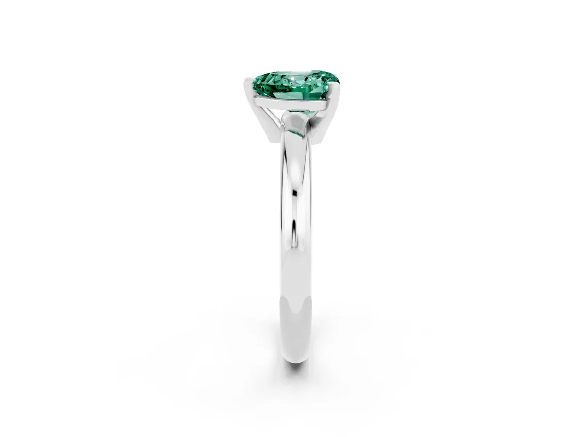 Heart Cut Green Sapphire Solitaire Engagement Ring with Round Band and Four-Prong Setting Platinum
