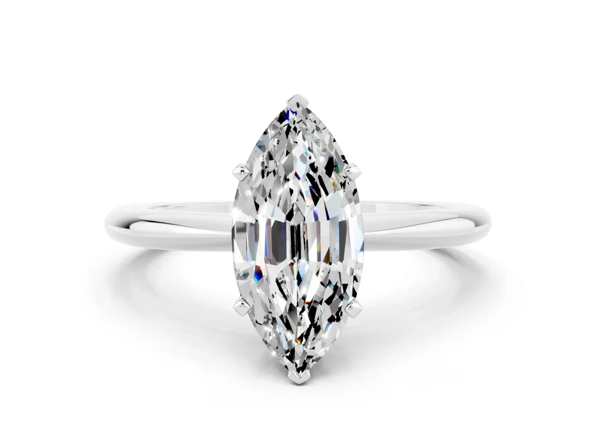 Marquise Cut Moissanite Solitaire Ring with Six-Prong Setting and Classic Band Silver