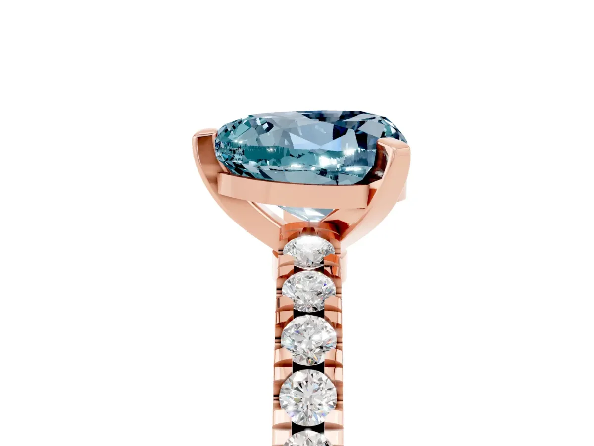 Heart Cut Solitaire Aquamarine with Pavé Band and Four-Prong Setting Rose gold