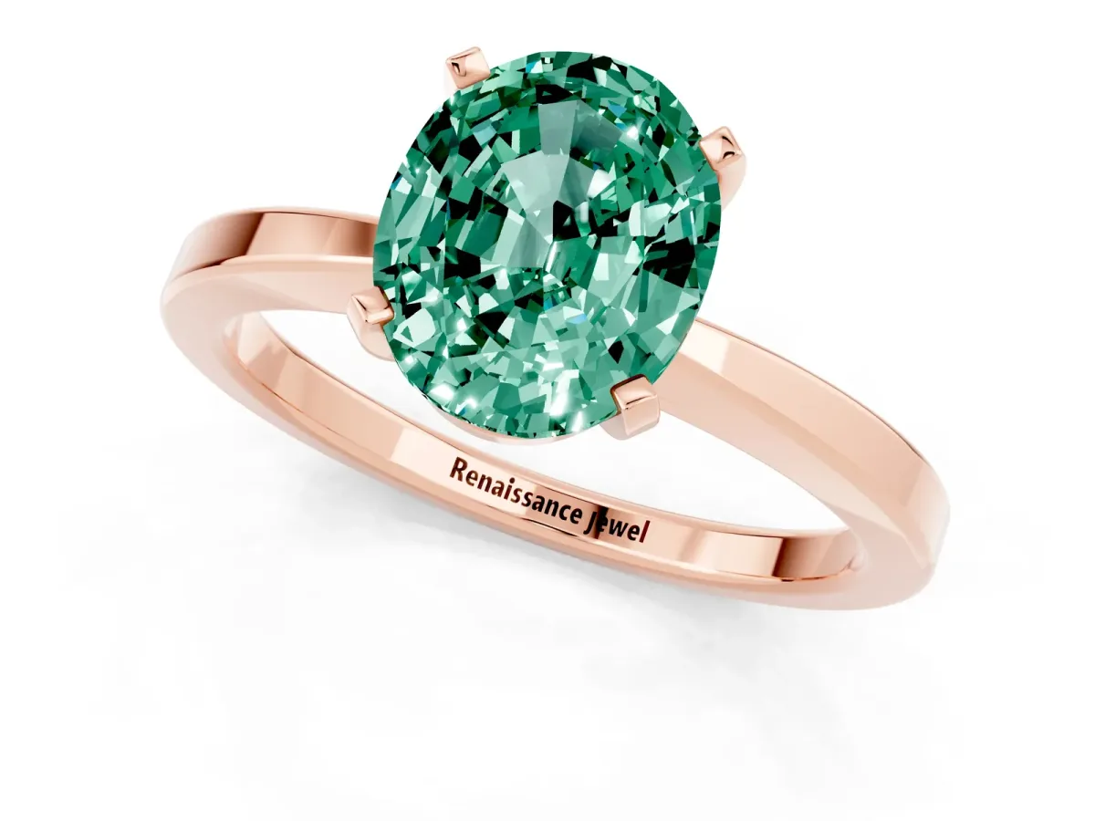 Oval Cut Green Sapphire Solitaire Engagement Ring with Classic Band and Four-Prong Setting Rose gold