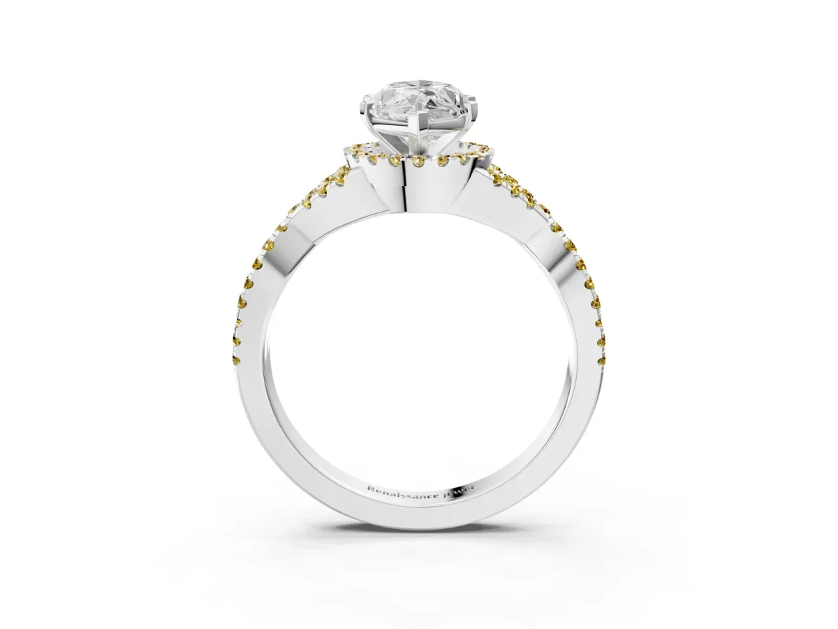 Marquise Cut Diamond Yellow Sapphire Halo Twist Band Solitaire Prong Setting Ring White gold