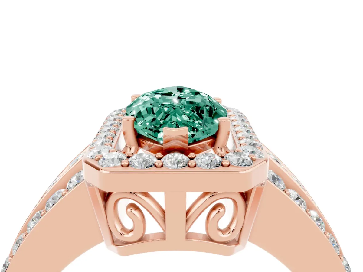 Marquise Cut Halo Green Sapphire Ring with Round Split Shank and Prong Setting Rose gold