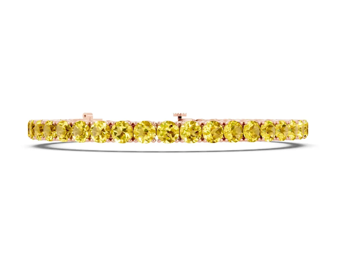 Round Brilliant Yellow Sapphire Tennis Bracelet with Prong Setting Rose gold