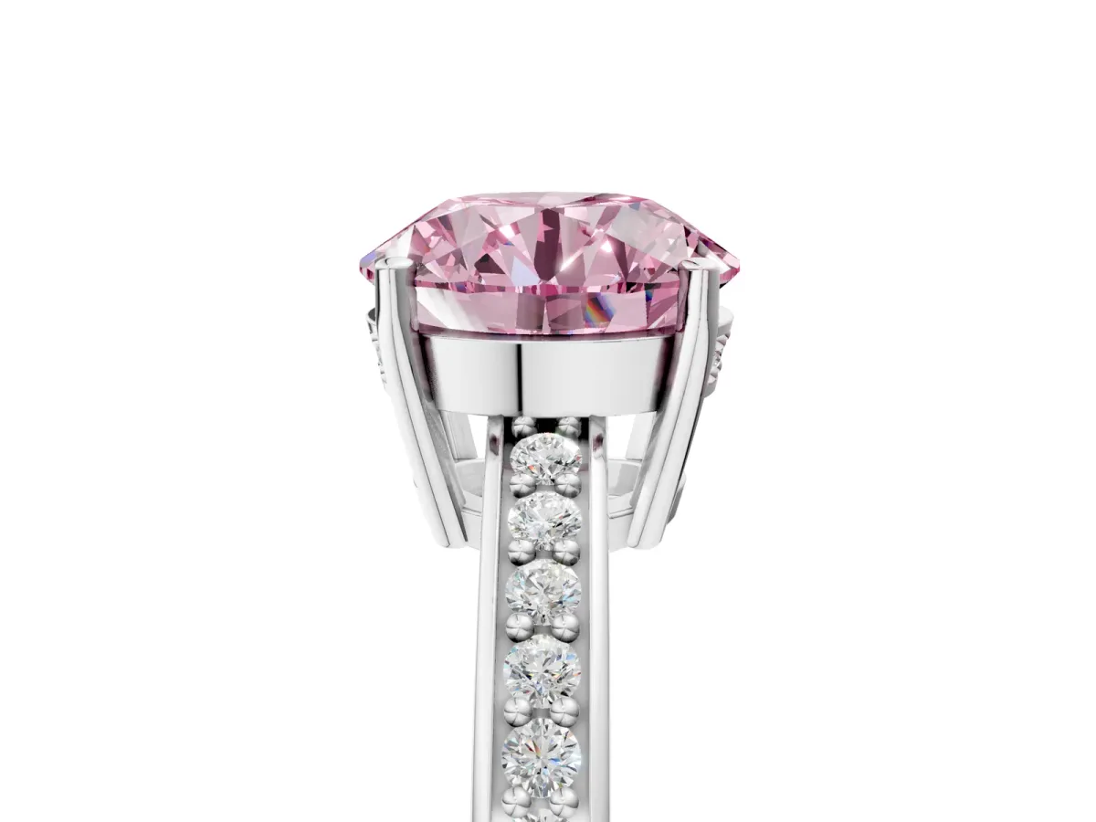 Fancy Pink Asscher Cut Solitaire Pavé Band Prong Setting Ring White gold
