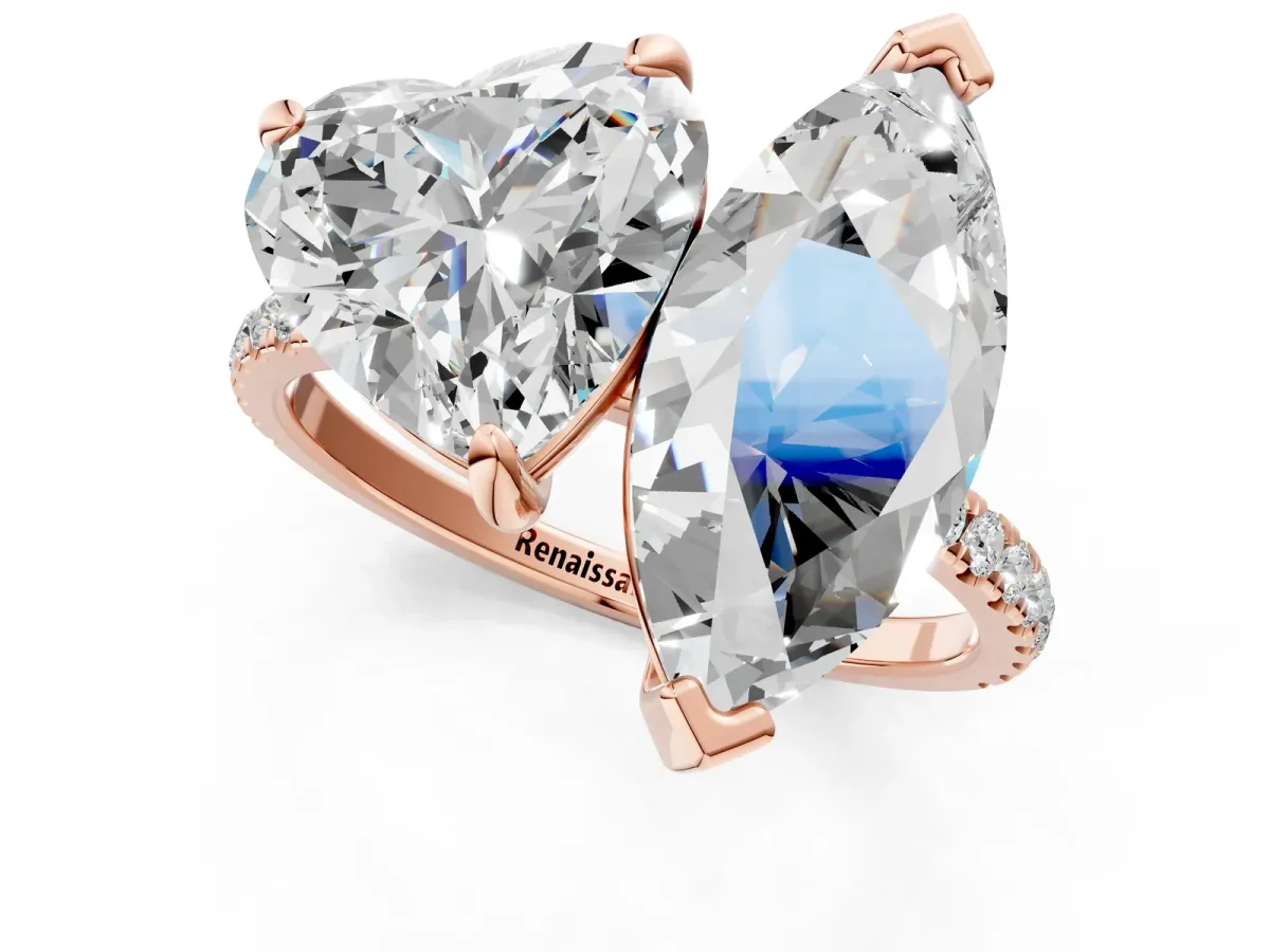 Heart and Marquise Toi Moi Ring with Prong Setting and Pave Band Rose gold