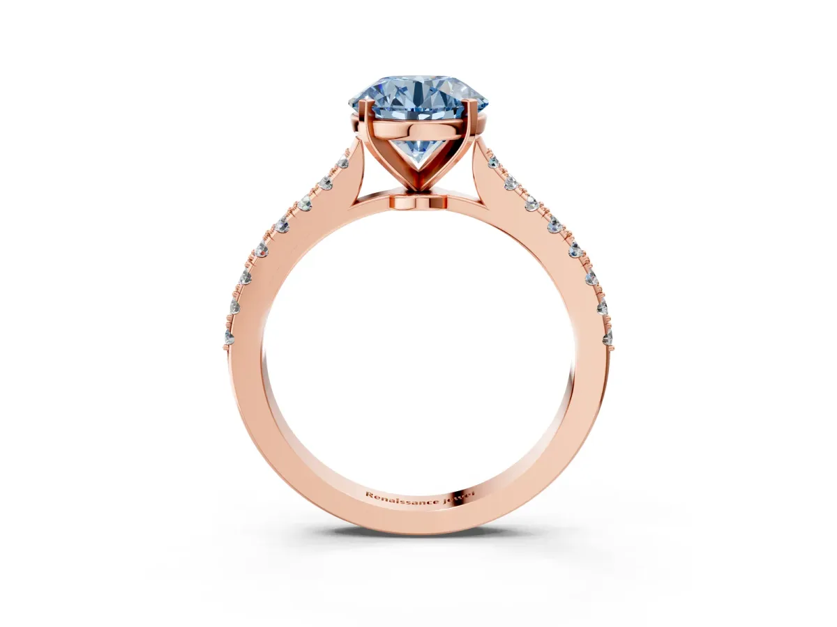 Fancy Blue Asscher Cut Cut Solitaire Diamond Engagement Ring with Pave Band and Four-Prong Setting Rose gold