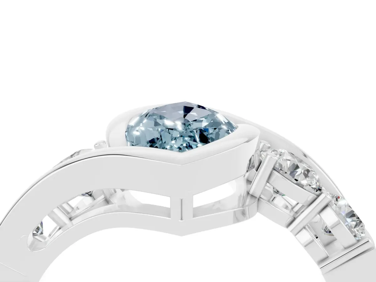 Bezel Set Marquise Cut Aquamarine Bypass Ring with Round Accents Silver
