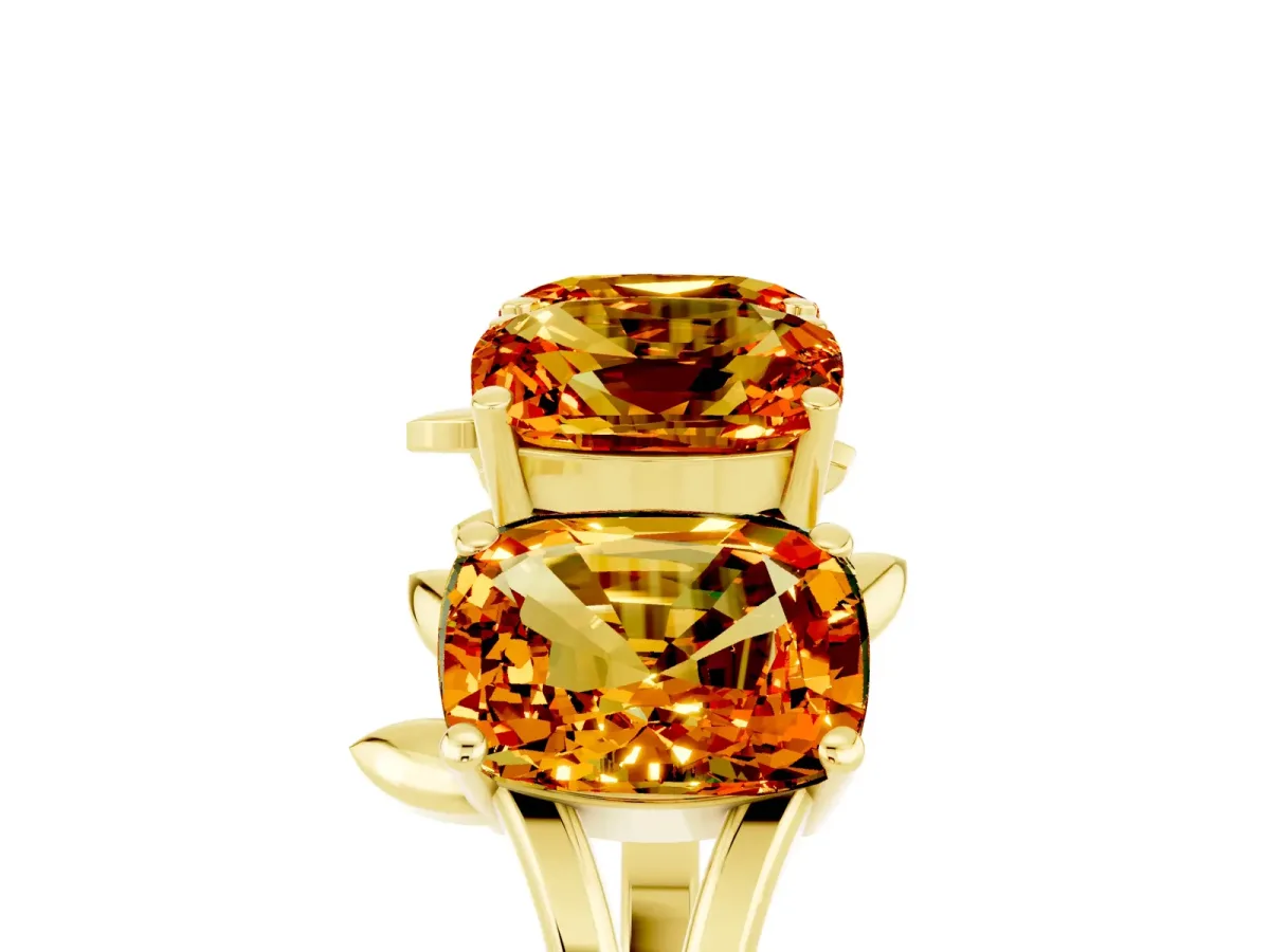 Four-Stone Elongated Cushion Citrine Band with Nature-Inspired Prong Setting Yellow gold