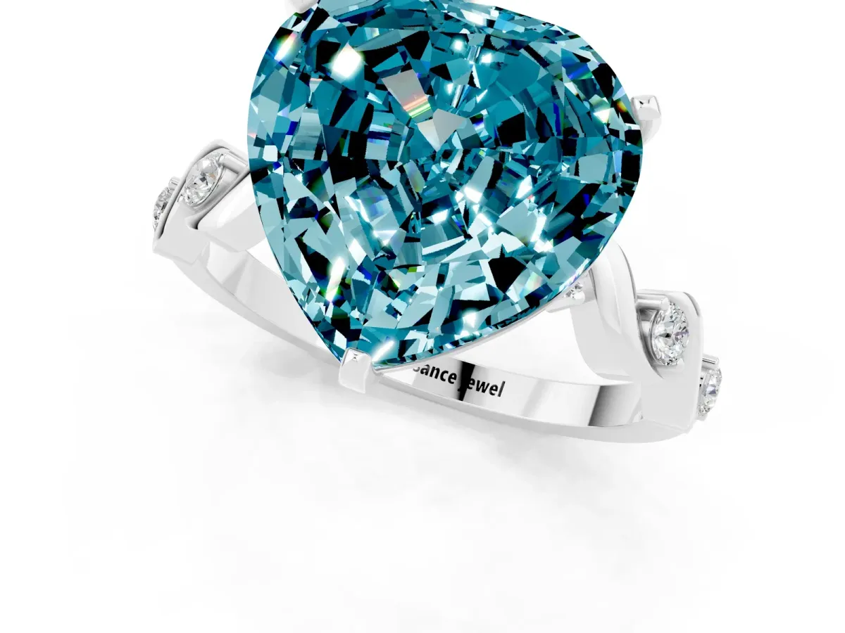 Heart Cut Blue Topaz Solitaire Twisted Band with Round Accents and Prong Setting White gold