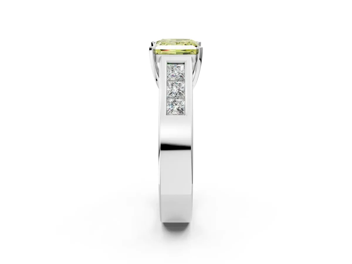 Fancy Yellow Princess Cut Cut Channel Set Solitaire Ring with Four-Prong Setting Platinum
