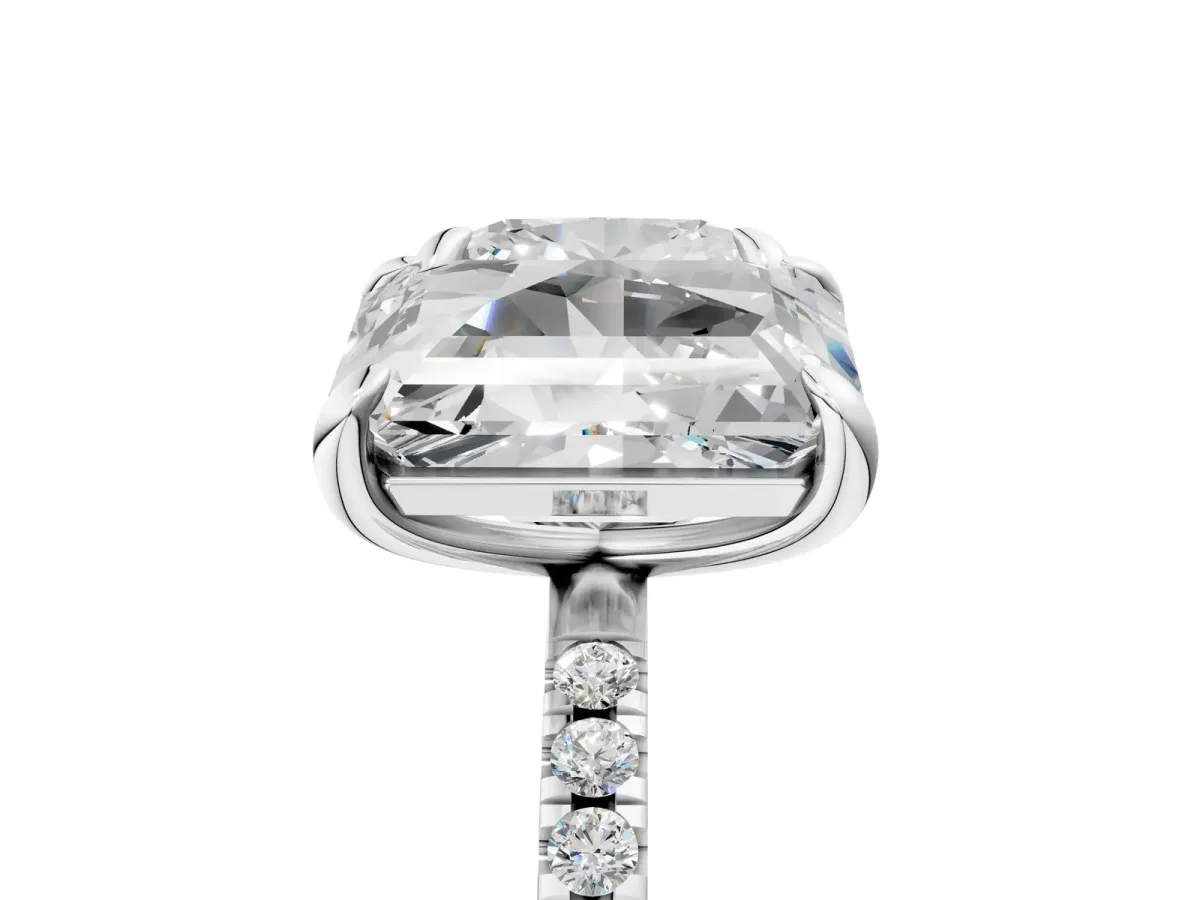 Cushion and Emerald Toi Moi Ring with Prong Setting and Micro Pave Band Silver