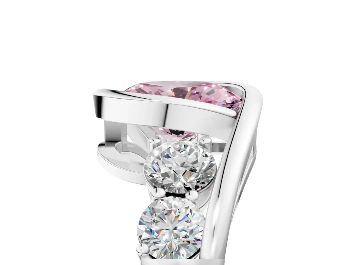 Fancy Pink Bezel Set Oval Cut Diamond Bypass Ring with Round Accents Silver