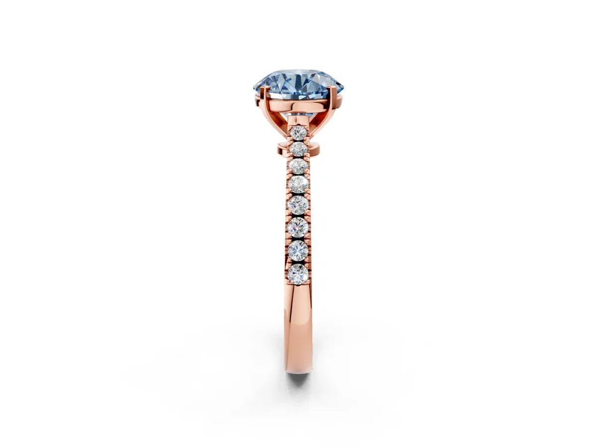 Fancy Blue Asscher Cut Cut Solitaire Diamond Engagement Ring with Pave Band and Four-Prong Setting Rose gold